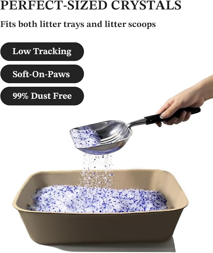 Crystal Cat Litter with Powerful Odor Control, Non-Clumping, Lasts Up to 2 Months, 8.6lb, Rapid Water Absorption, Unscented & Low Tracking Lightweight Blue & White Silica