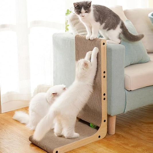 Cat Scratcher, Cat Scratching Post, Cardboard Cat Scratching Board with Ball Toy, Large Vertical L Shape Cat Scratcher Scratch Pads Toys for Indoor Cats, Catnip