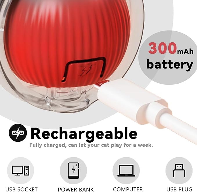 2 Pcs Interactive Cat Toys for Indoor Cats, Automatic Cat Toy with Elastic Mesh Tail, Electric Rolling Ball on Carpet, Chirping and Motion Activate Cat