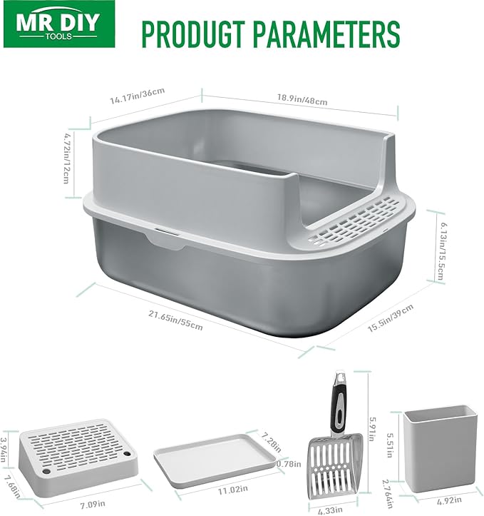 Stainless Steel Cat Litter with Lid, XL Extra Large Enclosed Cat Litter Box for Big Cats, High Sides Metal Litter Box, Anti Leakage,Odor-Free & Easy Cleaning,Include Scoop & Foot Board