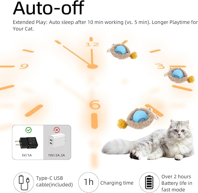 ETACCU Cat Toys,Interactive Cat Toys for Indoor Adult Cats, Automatic Rolling Ball Chase Mate, Stimulates Hunting Instincts, Hide and Seek Mouse Catching Game, 2 Speed for Adult Cats and Kittens