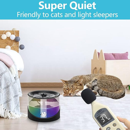 Kastty Super Quiet Water Fountain for Cats Inside, Pet Water Fountain for Kitty, Cat Waterer, Dog Bowl Dispenser 2.2L/74oz,with Super Long Life Span Pump, Black+Colorful LED Light