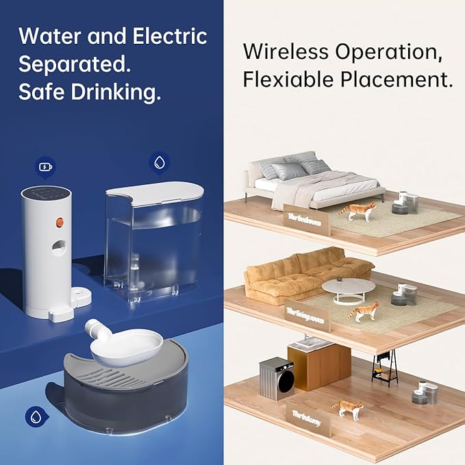 Automatic Smart Pet Water Fountain, 2025 Upgraded Cordless 3L/106oz Large Capacity, No Filter, Gravity Dispenser with Wastewater Separation, Quiet Design for Cats Dogs, Ensures Always Fresh Water