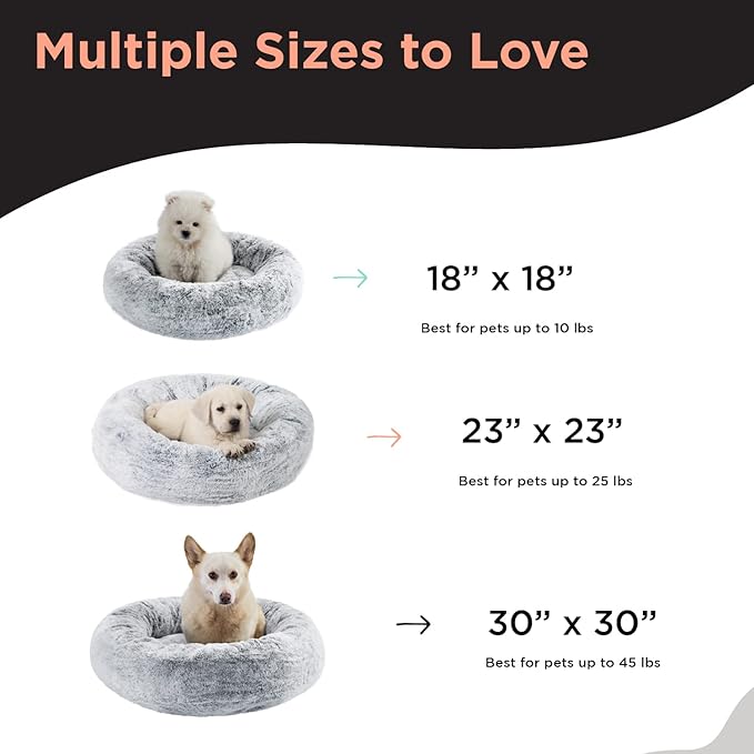 Best Friends by Sheri SnuggleSoft Faux Fur Calming Donut Bed for Dogs, Gray, Medium, 30x30