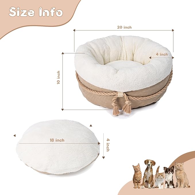 pesen Cat Bed & Small Dog Bed with Supportive Walls, Thick Bottom, Calming Donut Shape, Soft Durable Fabric, 20x20x10 Cat Beds for Indoor Cats