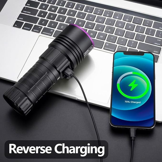 ALONEFIRE SV117 365nm UV Flashlight 70W Powerful Blacklight Digital Display USB Rechargeable Black Light for Pet Urine Detector, Scorpion, Resin, Bed Bug, Fishing with UV Protective Glasses, Battery