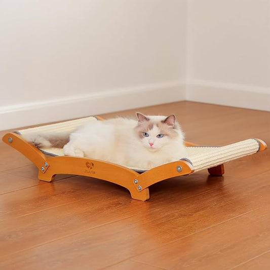 Extra-Larger Sisal Cat Scratcher Bed, Durable Cat Scratch Pad with Hammock for Indoor Cats Lounger & Sleep & Scratch, Natural Sisal Cat Scratching Post, Sturdy Solid Wood Frame (Upgraded Extra-Larger)