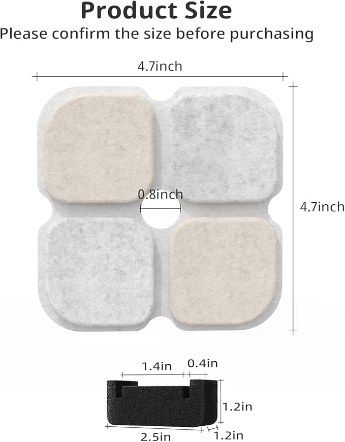 Cat Pet Water Fountain Filters, 6 Pack Replacement Filters Fit for 101oz/3L Crystal Cat Fountain, Triple Filtration System (6 Filters+6 Sponges)