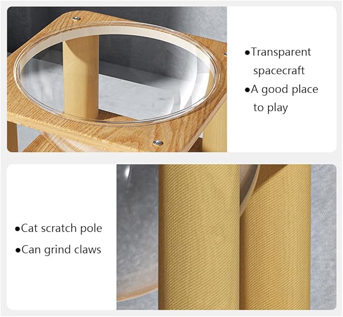 Pet Sleeping House Wooden,Cat Scratcher Box House,Log Color and White Large Cat Shelter,Wooden Box Pet House (Height, 14.96in)