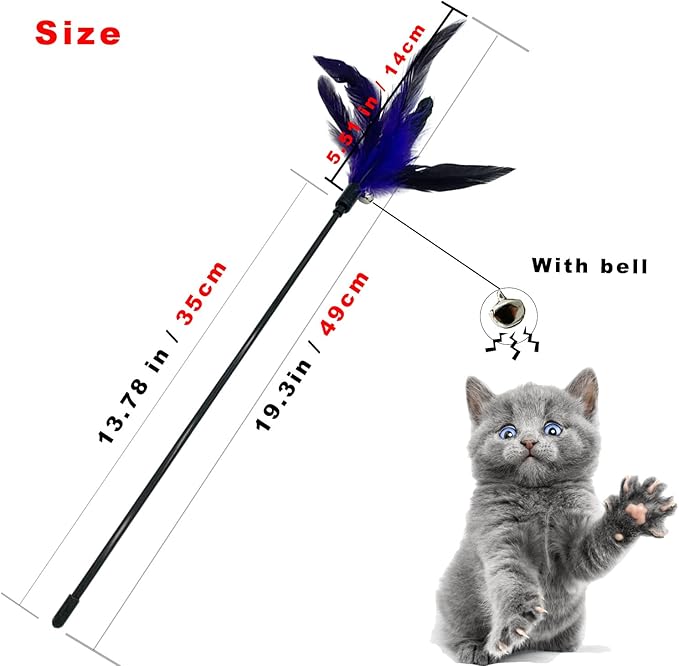 Cat Wand Toy Feather Stick Cat Toys, 7 Pieces Interactive Cat Toy Feathers Wand for Indoor Cats
