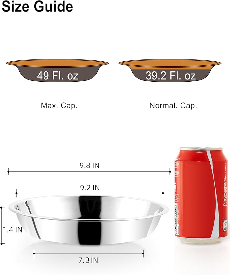 VENTION Big Shallow Cat Food Bowls, Outer Dia. 9.8 in Whisker Fatigue Cat Bowl, Stainless Steel Cat Food Dish for Indoor Cats, Set of 4 Replacement Cat Bowls for Raised Station(49 Fl.oz)