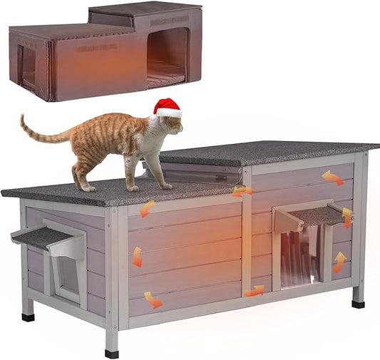 Cat House Outdoor Feral Kitty Shelter with Insulated Liner Weatherproof Roof Cat Home for Winter,Roomly