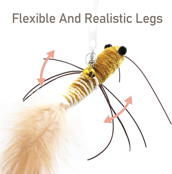 SONGWAY Insect Cat Toys with Feather - 6 Pieces Cat Worm Toy Refills, Cat Toy Wand Attachments, Worm Cat Toys, Interactive Toys for Indoor Cats Kittens
