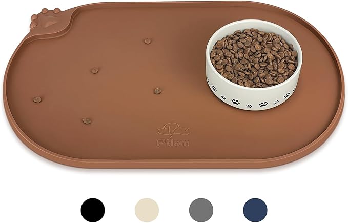 KPWACD Pet Placemat for Dog and Cat, Waterproof Silicone Dogs Feeding Bowl Mat Prevent Food and Water Overflow, High-Lips Puppy Dish Mats Suitable for Small Medium Big Pets, Brown, 19" * 12"