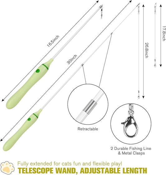 3-in-1 Retractable Cat Wand Toy for Indoor Cats Interactive Cat Feather Toys