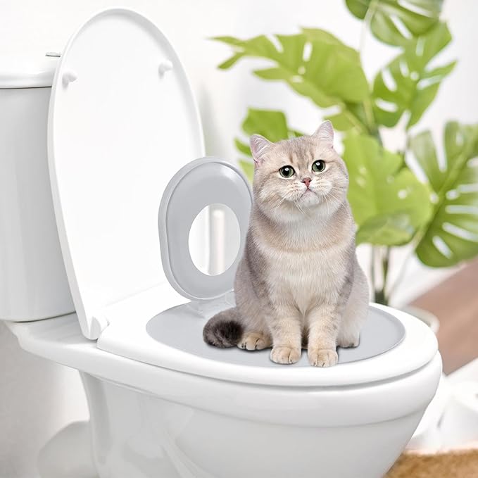 Cat Toilet Seat Training Kit,Removable Pet Toilet Training System,Washable Cleaning Pad for Cats,Reusable Plastic Trainer for Pet Cleaning,Portable Trainer for Home Pet Shop Pet Care (Grey)