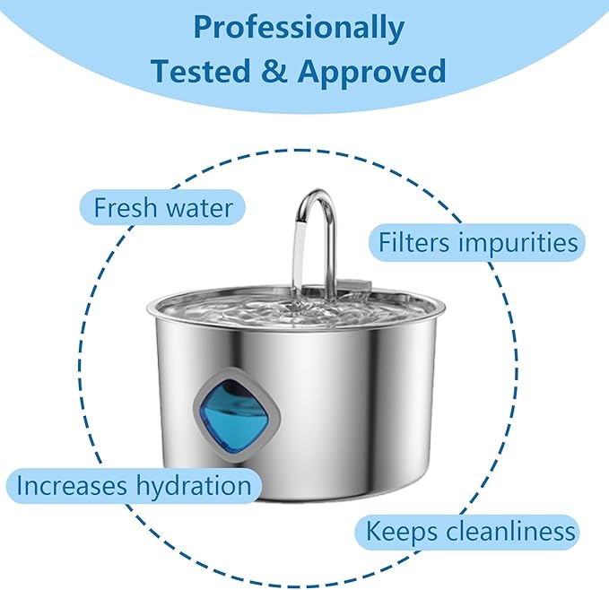Pawira Water Fountain for Cats, with 10 Filters - Silent Pump, Dog & Cat Water Fountain, 3.2L / 108oz with Water Window, Super Quiet (B, Filter * 10, 3.2L)