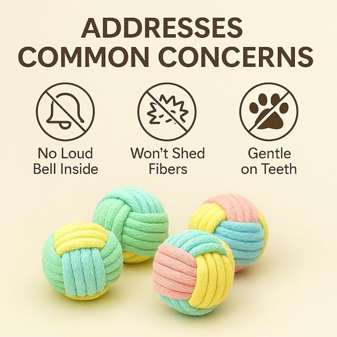 Cat Chew Balls – 6-Pack Rope Cat Toys with Crinkle Sound, Soft and Durable, for Indoor Cats, Kittens, Teeth & Gum Health