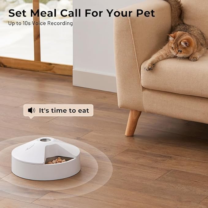 Automatic Cat Feeder Wet Food, 5 Meals Cordless Pet Food Dispenser, Fresh Food Refrigerated Container with 2 Ice Packs, 10s Voice Recording, Programmable Timer Battery Operated（No Included