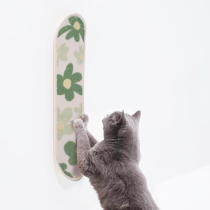 Wall Mounted Cat Scratching Board Skateboard Style (24"x6") - Reusable Wooden Board + Replaceable Cat Scratcher Map with Mounted Setup