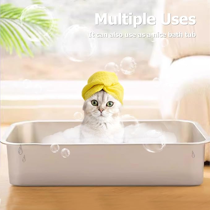 Stainless Steel Cat Litter Box, Medium Metal Litterbox Stainless Steel Litter Tray Pan for Medium Cats, 19.7" Lx13.8 W x5.9 H, No Odor Absorption, Easy to Clean, Rustproof, Leakproof