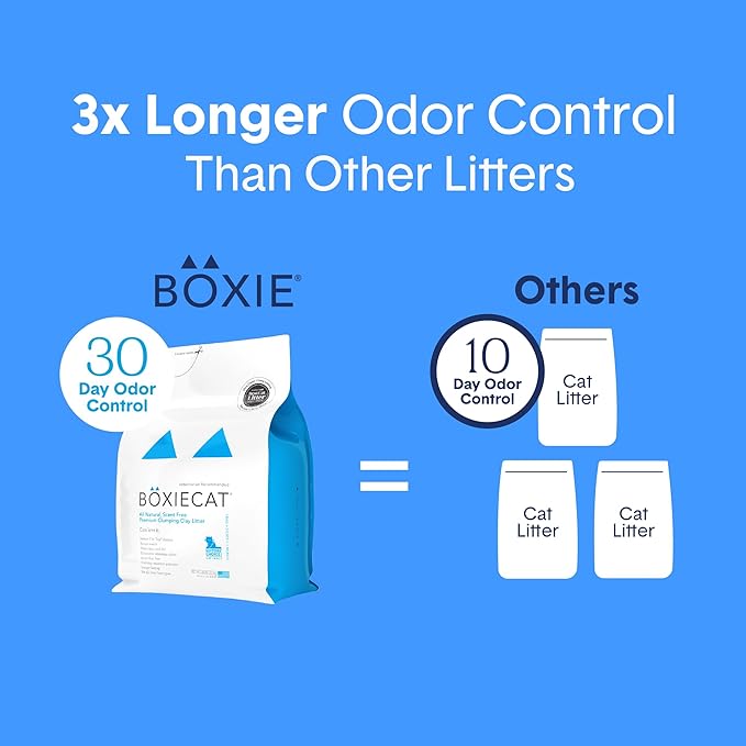 Boxie Unscented 30 Day Odor Control Clumping Clay Cat & Kitty Litter 16 lb, 99.9% Dust-Free, Hard Flat Top Clumps, No Fragrances No Fillers, Long-Lasting, Easy to Scoop