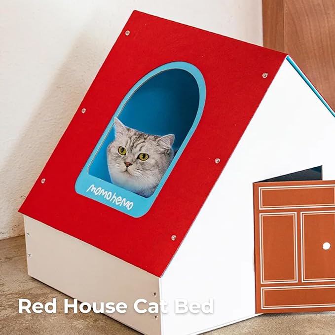 Cardboard Cat House Indoor Cat Bed Red Roof Cat Scratcher House Cat Playhouse Condo