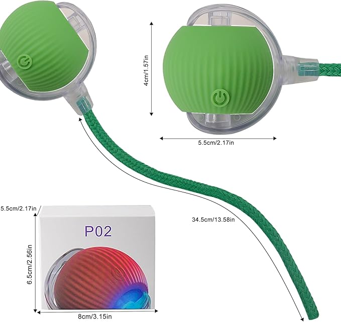 Interactive Cat Dog Toy Ball: Indoor Small Automatic Moving Smart Rolling Fun Pet Game with Led Light and String Tail for Motion Activated, Cute Kitten Puppy Present, Exercise Wheel Supplies (Green)