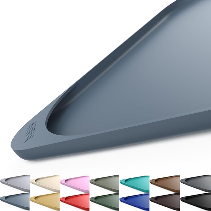 Silicone Pet Feeding Mat with Raised Edge & Residue Collection Pocket for Food and Water, Dog Bowl Mats, Cat Bowls Placemat with High Lip for Floor Waterproof, 22 x 14 x 0.8 Slate Blue