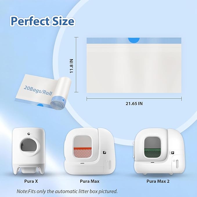 60 Count Drawstring Cat Litter Box Liners Compatible with PETKIT Pura Max2/Max/X,Extra Thick Cat Litter Bags,Tear-Resistant Waste Bags for Automatic Litter Box,Heavy Duty,Leak-Proof