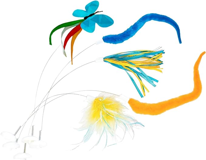 Migipaws Feather+Worm*2+Ribbon+Butterfly Replacement, Butterfly Cat Toy Refills