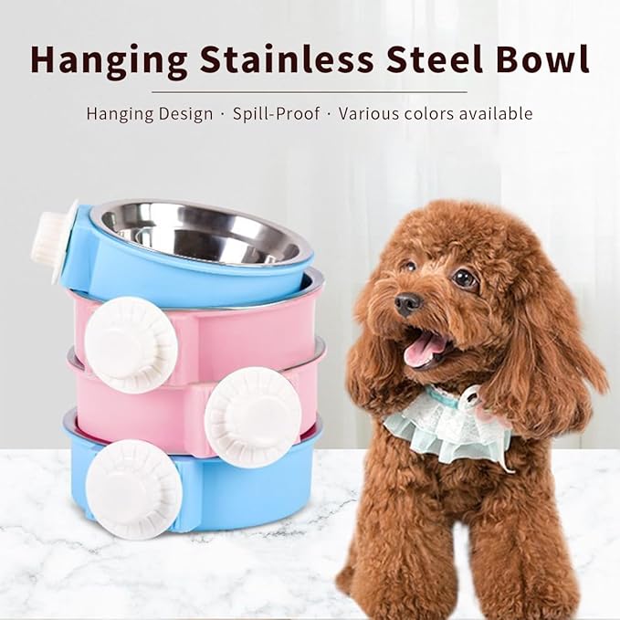 2Pcs Pets Lightweight Stainless Steel Bowl,Removable Stainless Steel Pet Hanging Food Water Feeder Bowl Cage Coop Cup for Puppy Medium Dog Cat Rabbit Ferret Bird Gunea Pigs (Blue, S)