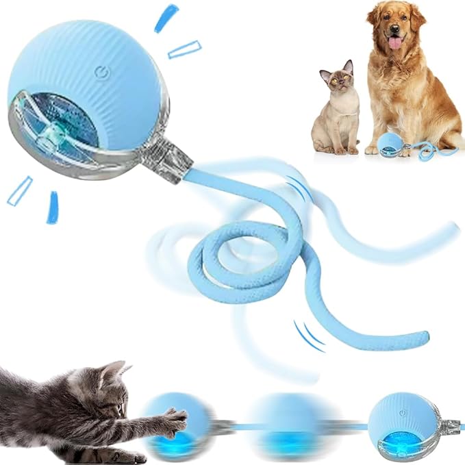 New Interactive Rolling Dog Ball, 360° Smart Interactive Pet Toy Ball, Self Rolling Cat Toys, Motion Activated Balls for Small Medium Dogs Cats (Blue)