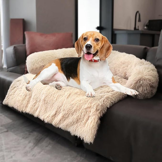 Tinaco Luxurious Calming Dogs/Cats Bed Mats, Dog Pad Washable Removable Couch Cover, Plush Long Fur Mat for Pets, Waterproof Lining, Perfect for Small, Medium and Large Dogs and Cats (Beige, 41"x37")