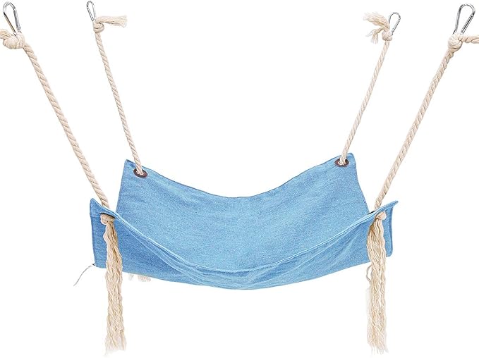 Breathable Linen Cat Hammock with Cotton Ropes in Clean Solid Colors, Minimalist Design for Cages Machine Washable (Blue)