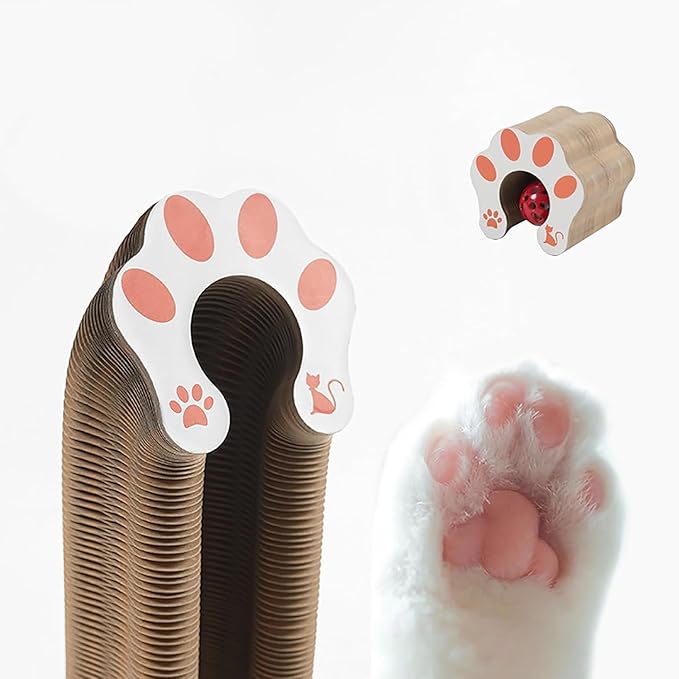 Kitty Kurlz Cat Toy, Magic Organ Cat Interactive Scratcher Cardboard with Bell Ball, Foldable & Changeable Accordion Shape Exercise Anxiety Relief Toy for Indoor Cats(2PCS)