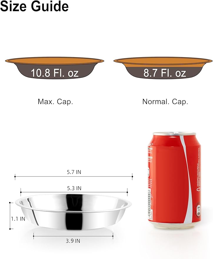 VENTION Small Shallow Cat Food Bowls, Outer Dia. 5.7 in Whisker Fatigue Cat Bowl, Stainless Steel Cat Food Dish for Indoor Cats, Set of 12 Replacement Cat Bowls for Raised Station(10.8 Fl.oz)