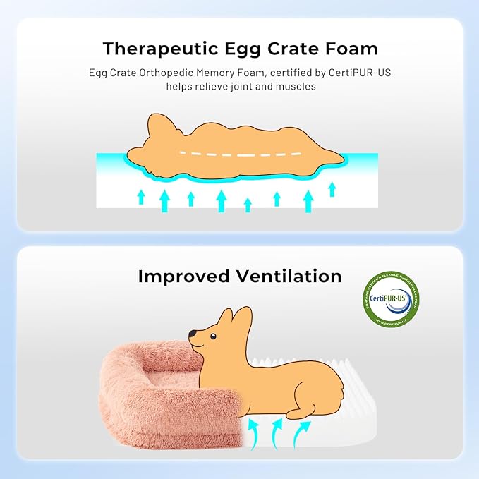 Calming Dog Beds for Large Sized Dogs - Orthopedic Fluffy Pet Bed, Donut Waterproof Pet Sofa with Washable Removable Cover, Supportive Egg Foam and Nonskid Bottom, Camel