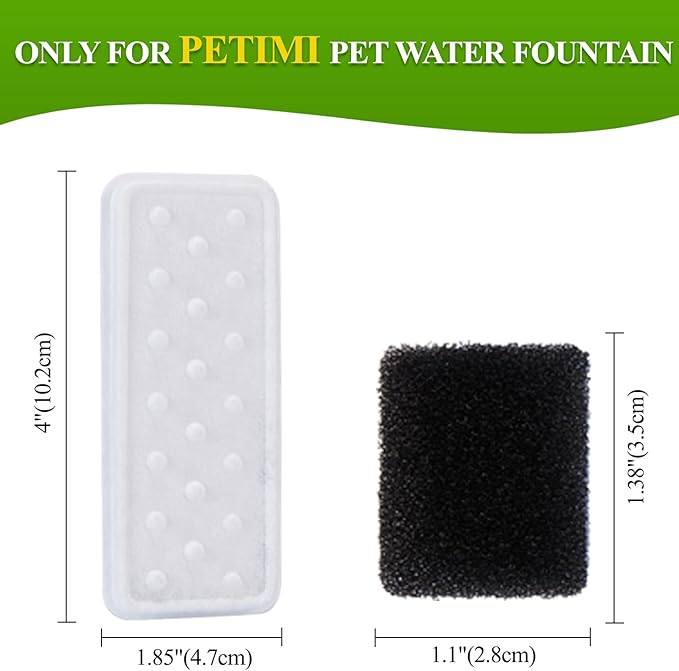 Accessories Set (Replacement Filter & Water Pump Sponge) for Dog Water Fountain- 6 pcs Packed Filters & 6 pcs Packed Sponges, Only Suitable for PETIMI Pet Water Fountain (Model PF-SS-01/02/03)