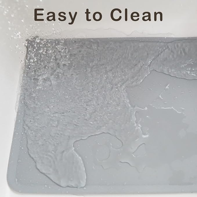 Premium Silicone Dog Food Mat - 19 x 12 Inch,Anti-Slip, Waterproof, Pet Placemat for Food and Water, Prevents Spills, Suitable for Dogs and Cats (Grey)