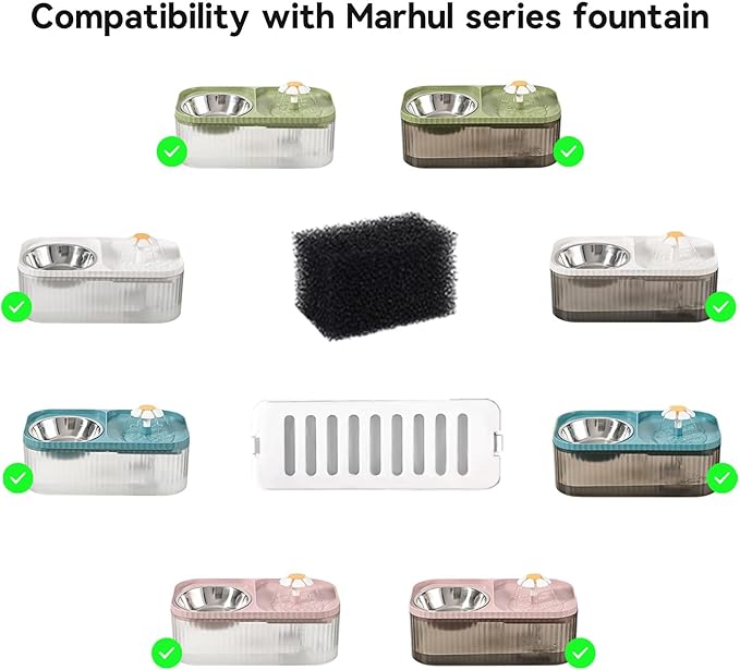 Marchul Cat Water Fountain Replacement Filters and Replacement Pre-Filter Sponges Set,14 Pack (7+7)