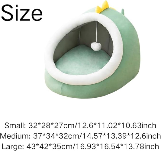 Cat Bed Cave with Removable Cushion, Indoor Pets Plush House Bed with Pompom for Small Dogs Cats Kitten Puppy Rabbits (Green,S)