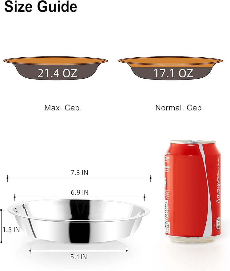 VENTION Medium Shallow Cat Food Bowls, Outer Dia. 7.3 in Whisker Fatigue Cat Bowl, Stainless Steel Cat Food Dish for Indoor Cats, Set of 4 Replacement Cat Bowls for Raised Station(20.3 Fl.oz)