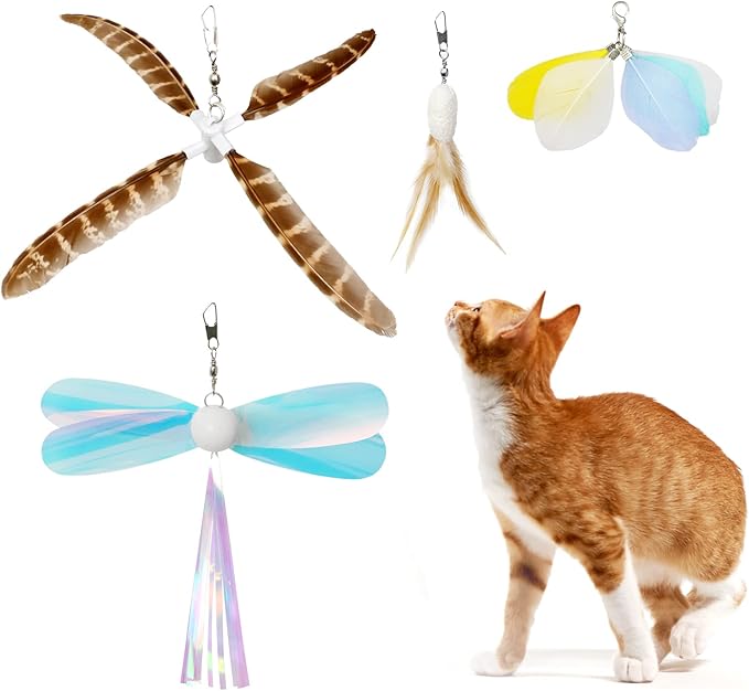 uahpet Natural Feather Cat Toys for Indoor Cats Retractable Kitten Wand 60inch Safe Hunting Distance Interactive Toys for Kittens