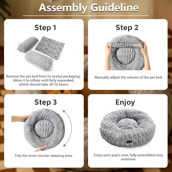 ShinHye Cat Bed - Washable Donut Bed for Cats and Small Dogs, Calming Round Pet Bed with Non-Slip Bottom, Indoor Comfort for Puppy & Kitten(ZJ-Grey-28x28)