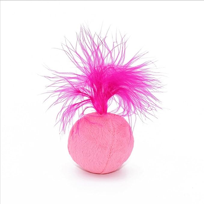 Furry Rattle Ball Cat Toy with Feather and Catnip - Interactive Pom Pom Balls for Cats, Soft and Lightweight, 2 Inch, 12 Pack.