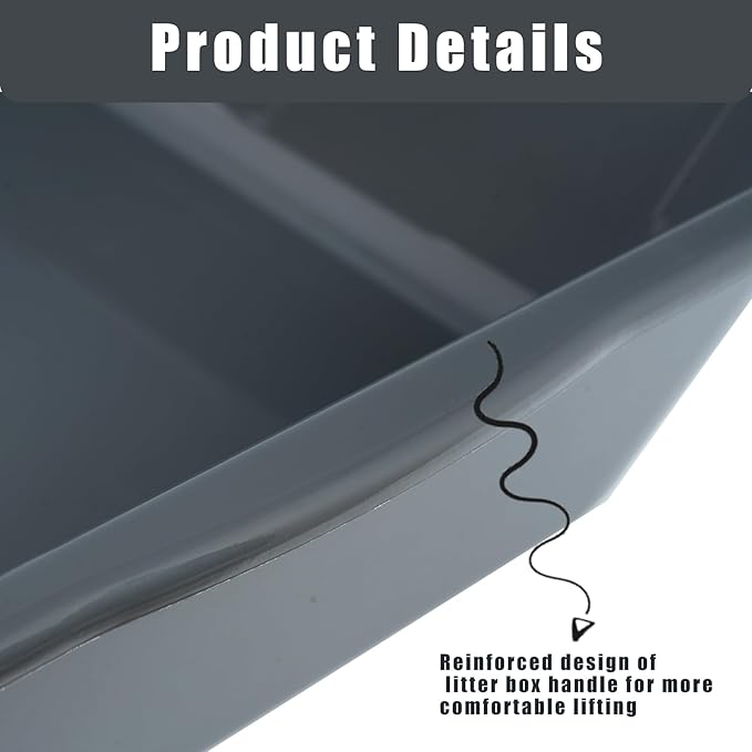 2 Pack of Extra Large Cat Litter Box (ABS Material), Low Entry Senior Litter Pen for Geriatric Kitty Big Cats, Jumbo Pet Safe Litter Boxes Tray for Indoor Pets Potty (Black, 20"L x 15.5"W)