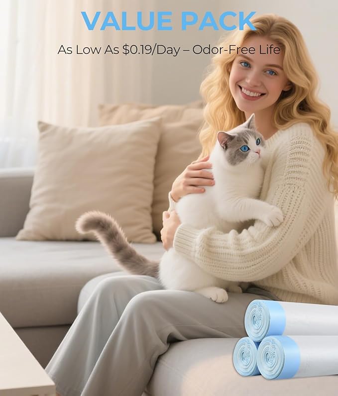 40 Count Automatic Cat Litter Bags Compatible with PURA X/MAX & ScoopFree Clumping, Tear-free & Leak-Proof Self-cleaning Cat Litter Robot Waste Bags with Durable Drawstring for Litter Box 21" x 11"