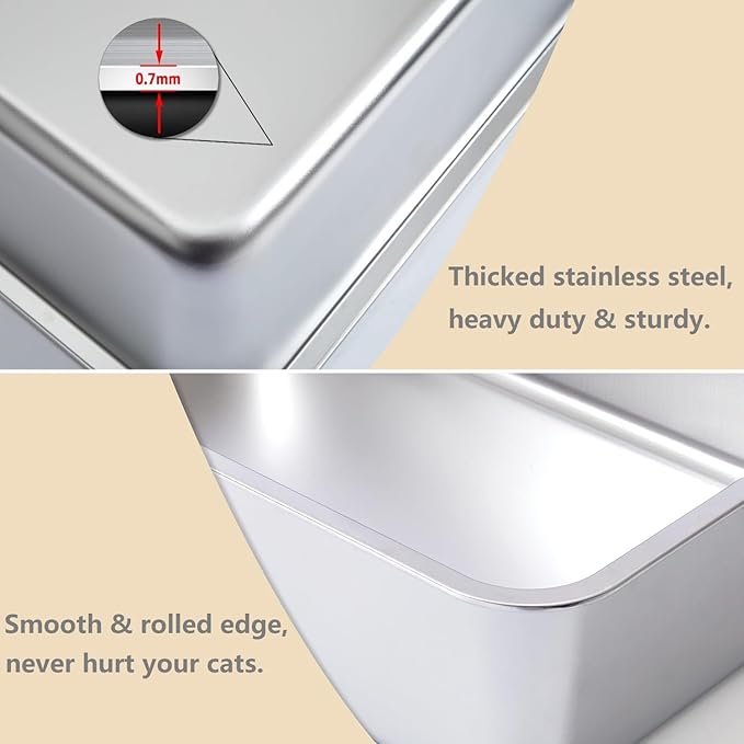 2Pcs Large Cat Litter Box, Stainless Steel Metal Box for Cats, XL Kitty Litter Box with Enclosure, Premium Odor-Free Design