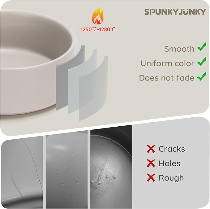 SPUNKYJUNKY 28.7OZ Ceramic Dog and Cat Bowl, Modern Cute Weighted Food Water Bowl for Replacement Grey (1 Pack)